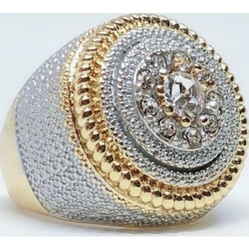 Gorgeou Crystal Male Female Zircon Stone Ring Luxury Yellow Gold Color Wedding Jewelry Big Engagement Rings For Lovers Best Gift