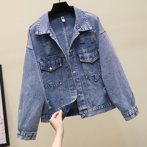 2020 Jeans Jacket Women Printed Frayed Denim Jacket Bow Ribbons Short Loose Spring Autumn Harajuku Coats Mujer Feminina