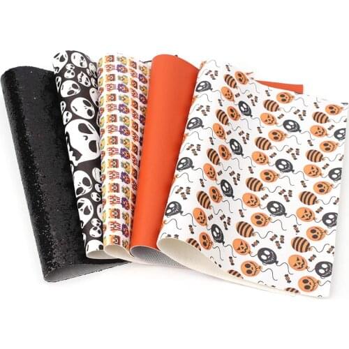 AHB 22*30cm 5pcs/set Halloween Faux Leather Sheets Synthetic Leather Fabric Handmade Craft Material DIY Hair Bows Supplies