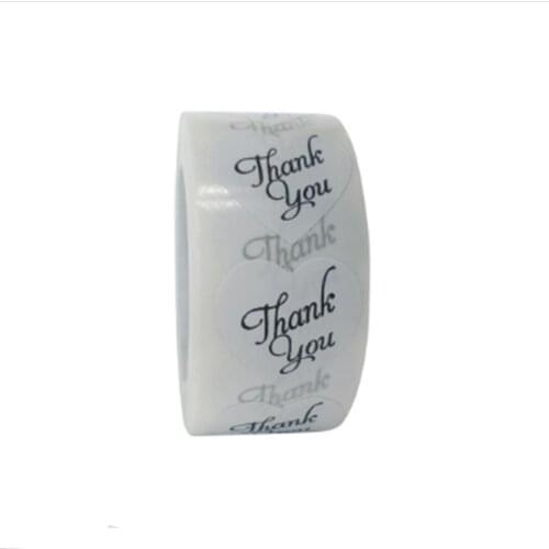 500pcs/pack Roll Black font white label Thank you for hand sealing heart-shaped Paper diy 25*25MM