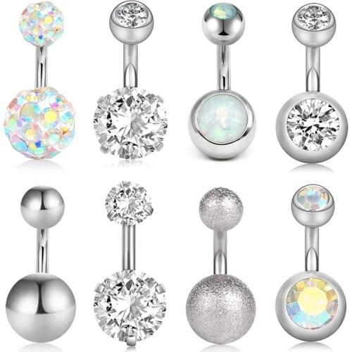 8Pcs Short Belly Button Rings 14G Stainless Steel for Women Girls Navel Belly Rings Crystal CZ Barbell Body Piercing 6mm 10mm