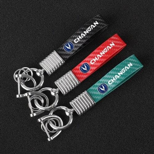Arbon fiber Leather KeyChain Custom metal Horseshoe Key Rings for changan CS75 PLUS CS95 CS35 alsvin CS15 CS55 Eado car