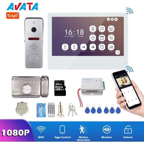 TUYA 1080P Intercom 10 Inch Wireless Video Door Phone Wifi Video Doorbell Intercom System with Doorbell Camera with Lock Set