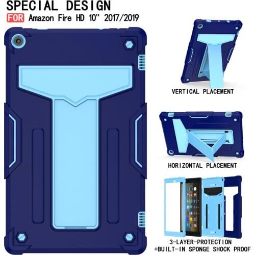 Case For Kindle Fire HD 10 2017 2019 tablet 3 layer protection portable back Adjustable bracket Heavy Shockproof Cover+Film+Pen