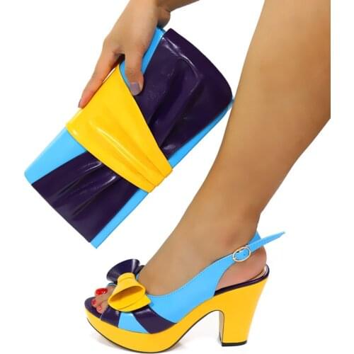Doershow High Quality African Style Ladies Shoes And Bags Set Latest yellow Italian Shoes And Bag Set For Party SGF1-7