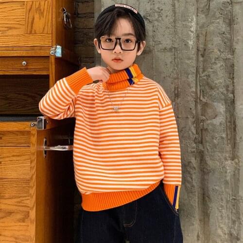 Boys Sweater Kids Outwear Tops 2021 Stripe Fleece Thicken Warm Winter Autumn Knitting Pullover Children Clothing
