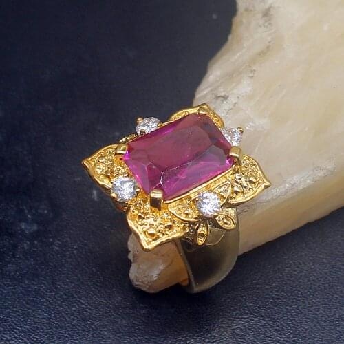 Gemstonefactory Jewelry Big Promotion Single Unique Yellow Gold Plated Zircon Shiny Topaz Women Men Gifts Band Rings 8# 20212957