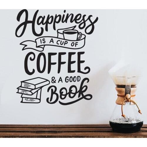 Reading Room Books Wall Decal Quote Happiness Is A Cup Of Coffee A good Book Vinyl Wall Stickers Study Reading Room Decor Z853