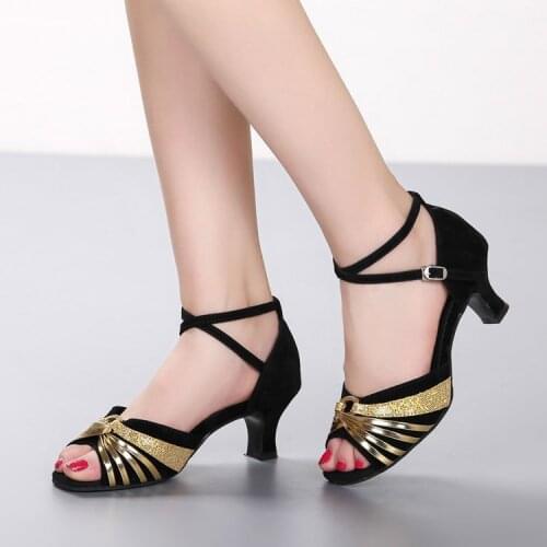Sneaker Modern Shoes Latin Square Latin Dance Shoes Soft Bottom Women Adult Heeled Square Dance Shoes Low Summer Sandal