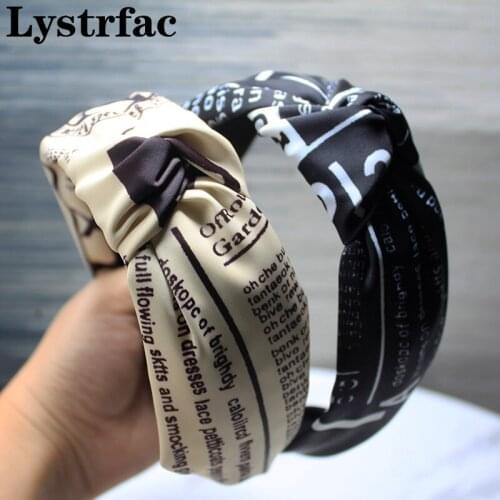 Lystrfac New Fabric Newspaper Print Knotted Headband for Women Simple Cloth Hairband Hair Hoop Ladies Hair Accessories