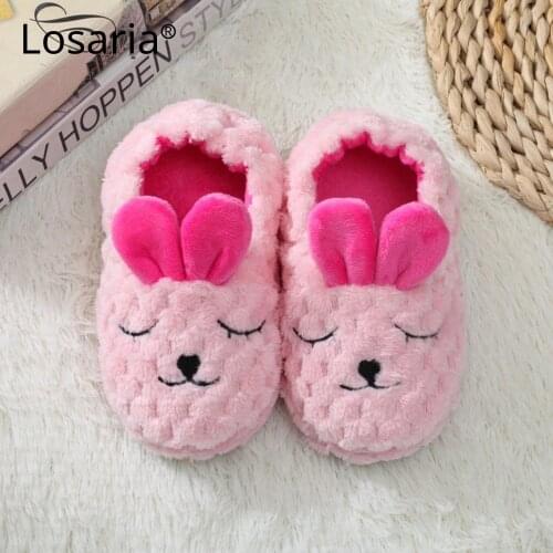Losaria Kids Slipper for Girls Winter Cotton Shoes for Home Bedroom Rabbit Flip Flops Warm Childrens Slippers Size 14.5-18.5cm