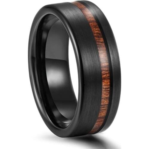 8mm Fashion Men Rings Black Alloy Wood Grain Groove Rings Wedding Anniversary Birthday Gift For Men Jewelry Free Shipping