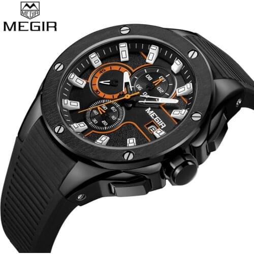 Relogio Masculino MEGIR Men Watch Top Luxury Brand Chronograph Calendar Sports Wristwatch Military Army Rubber Male Clock 2053