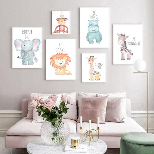 Baby Nursery Canvas Poster Wall Art Print Woodland Animal Lion Elephant Nordic Kid Decoration Picture Painting Child Room Decor