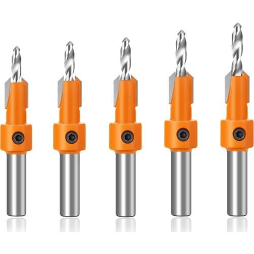 New 5-Piece Woodworking Countersunk Drill Taper Hole Drill Screw Step Drill 10mm Shank Countersunk Bit Milling Cutter