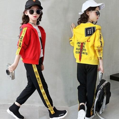 New Girls Fall Clothing Set Students Childrens Letters Printing Sports Suit Female Kids Spring Sportwear Clothes Tracksuit B311