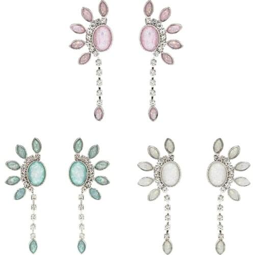 Charm Shiny Rhinestone Flower Dangle Earrings for Women Wedding Ear Jewelry