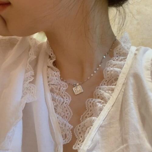 Boho Square Rose Flower Pendant Necklace 925 Sterling Silver Fine Jewelry 45CM Gypsophila Chain For Women Gift