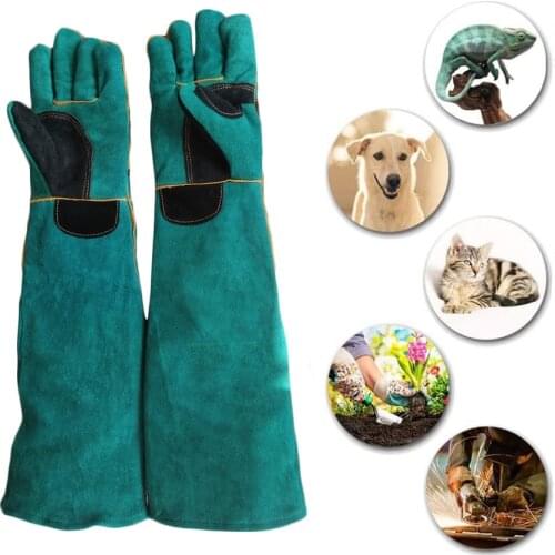 Animal Handling Anti-Bite Gloves, Reinforced Leather Anti Scratch Gloves for Dog Cat Bird Snake Parrot Lizard Bathing Training