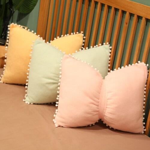 Bow-knot Plush Cushion with Tassel Candy Color Decorative Office Chair Cushions Stuffed Body Pillows Princess Bedroom Home Decor