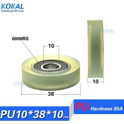 [PU1038-10]10PCS/LOT low noise 6000RS ball bearing caoted with TPU PU soft rubber DIY machine M8 screw pulley wheels 10X38X10mm
