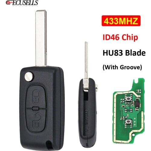 Folding Flip 2 Button Remote Car Key CE0536 Model 433MHz ID46 Chip for P-eugeot 307 For C-itroen HU83 Uncut Blade with Groove