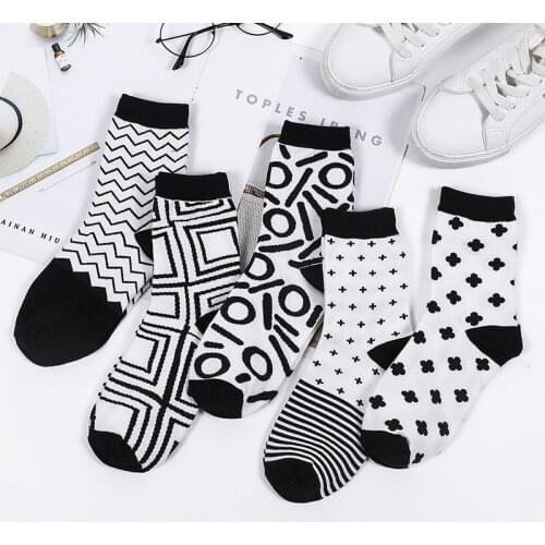 White black striped socks hip hop calcetines woman skarpetki damskie mujer women chaussette sokken cute sock korean style cotton