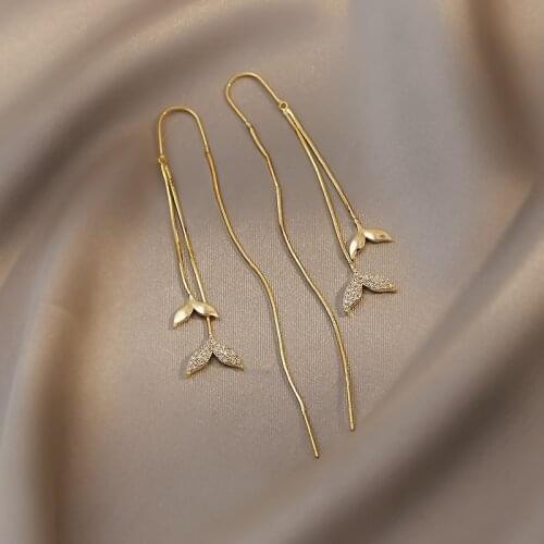 YAOLOGE 2021 For Women Gold Color Fish Tail Tassel Drop Earrings Vintage Alloy Accessories Gift Fashion Party Wedding Jewelry