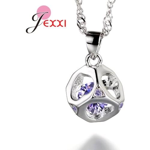 Women 100% 925 Sterling Silver Hot Sell Square Love Heart Shiny Crystal Ladies Pendant Necklaces Jewelry Wave Chains Female