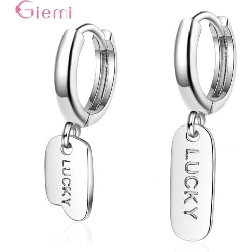 925 Sterling Silver Lucky Letter Tag Drop Earrings for Women Party Minimalist Fashion Trendy Jewelry Accessories