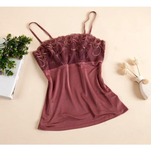 100% Nature Silk Ladies Fashion Lace Artificial embroidery Vest Slim Sexy Elegant Camisoles High Elastic Bottoming Female Tanks