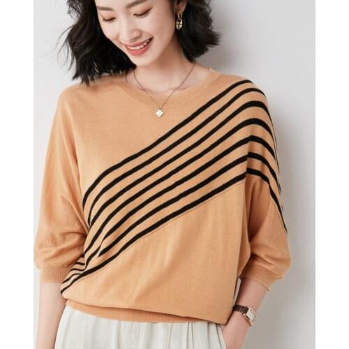 21 Spring Autumn,Womens Wool Sweater,Thin,Large Loose Round Neck,Bat Sleeve Diagonal Stripes,Harajuku Knitted Pullover,One Size