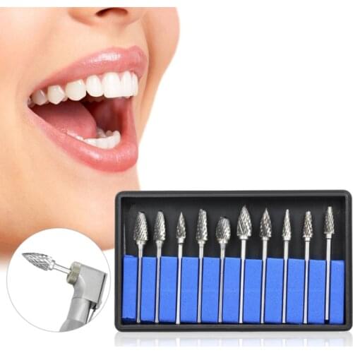 10pcs Dental Grinding Heads Dentistry Equipment Tungsten Steel Nitrate Carbide Burs Drills Teeth Polishing & Smoothing Tool