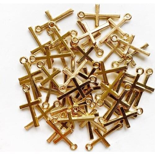 10pcs Golden Cross Charm Pendant Church Religious Ornament Metal Jesus Latin Cross Jewelry Accessories