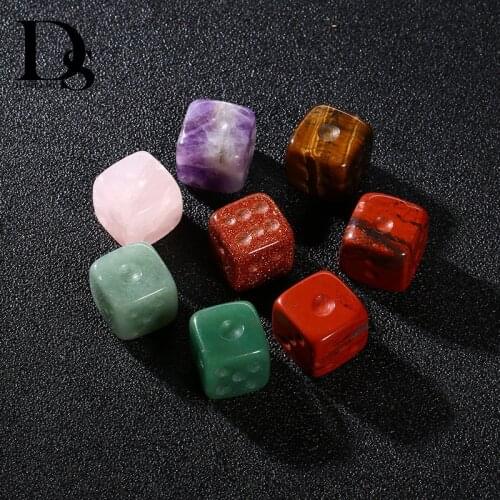 5 pcs 15mm Natural Crystal Rose Quartz Stones Dice Tigereye Amethyst Lapis Aventurine Portable Casino Square Cubic Game Craps