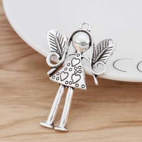 5 Pieces Tibetan Silver Large Guardian Angel Girl Charms Pendants for Necklace Jewellery Making Findings Accessories 55x36mm
