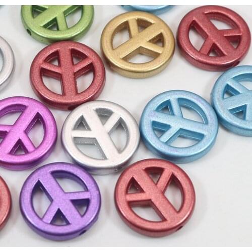 50 Mixed Metallic Colour Acrylic Peace Sign Beads Charms 20mm Jewelry Making