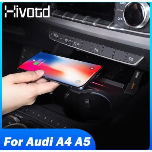 Hivotd QI Car Wireless Charger Interior Modification 15W Fast Charging Phone Adapter Pad Accessories For Audi A4 B9 A5 2017-2021