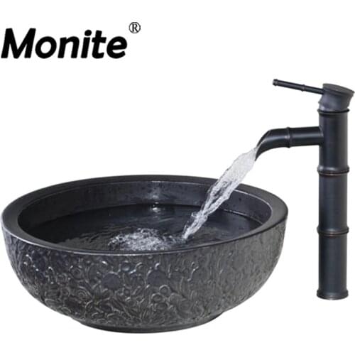 Bamboo Waterfall Basin Tap Bathroom Sink Washbasin Ceramics Hand-Painted 46058655-1 Lavatory Bath Brass Set Faucet,Mixer/Tap