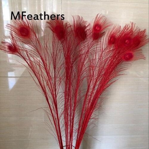 EMS Free shipping wholesale 1000pcs Red Color Peacock Feather 90-100cm 80-90cm Peacock tails pluma Eye width 2-6cm carnival deco