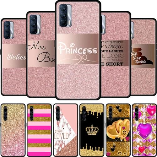 Gold Pink Rose Glitter Hearts Phone Case for Realme 6 7 8 C3 C21 XT 5 X7 X50 Pro 5G C11 7i C15 C20 C20A C21Y GT Master Cover