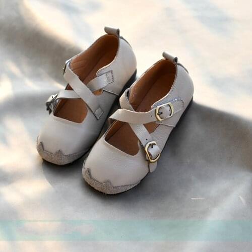 Childrens Leather Princess Shoes 2020 Genuine Leather Girl Retro Shoes Cross Buckle