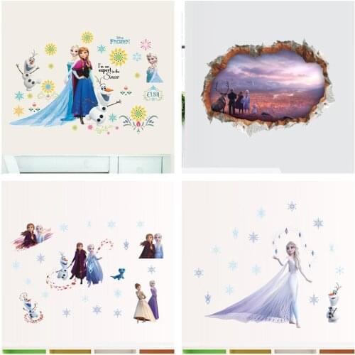 Disney Frozen Princess 2 Elsa Anna Cartoon Wall Stickers Girls Children Room Background Decoration Removable Kids Bedroom Poster