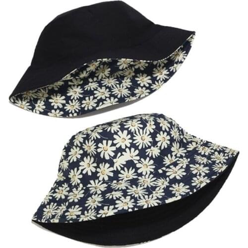 Women Summer Bucket Hat Reversible Daisy Floral Double Sided Wear Fisherman Cap