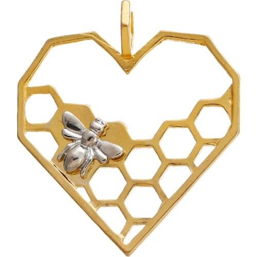 DoreenBeads Zinc Alloy Pendants Heart Gold color & Silver Color Honeycomb Bee Carved Hollow 41mm(1 5/8") x 35mm(1 3/8"), 5 PCs