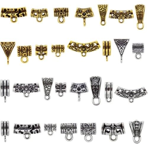 Julie Wang 13/17 Styles Bail Beads Charms Mixed Tube Spacer Connector With Loop For Bracelet Necklace Jewelry Making Findings