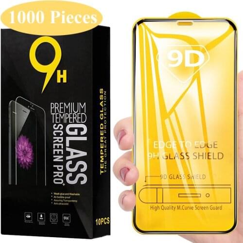 1000pcs 9D Curved Tempered Glass Screen Protector For Xiaomi Redmi Note 10 Pro Max 10S 9 9S 9A 9C 9T 8 8A 8T Film with Package