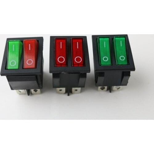 KCD2 Double Boat Rocker Switch 6 Pin On-Off With Green Red Light 20A 125VAC