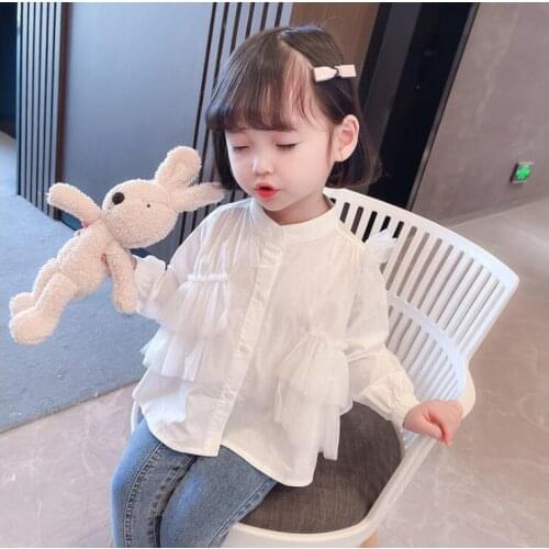 2021 Korea style girls ruffles shirt fashion cotton autumn girls blouse 2-7t B621