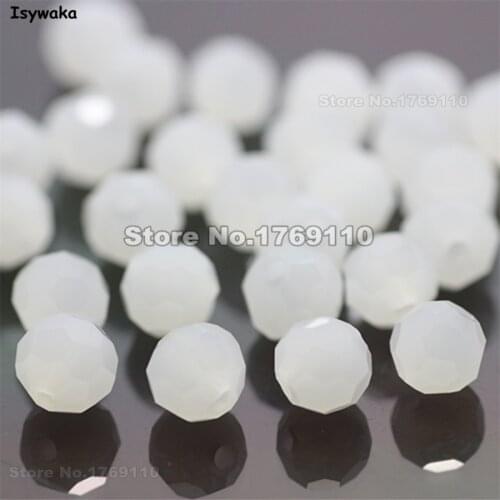 Isywaka 100pcs Non-hyaline White Color Round 6mm Austria Crystal Beads charm Glass Beads Loose Spacer Bead for Jewelry Making